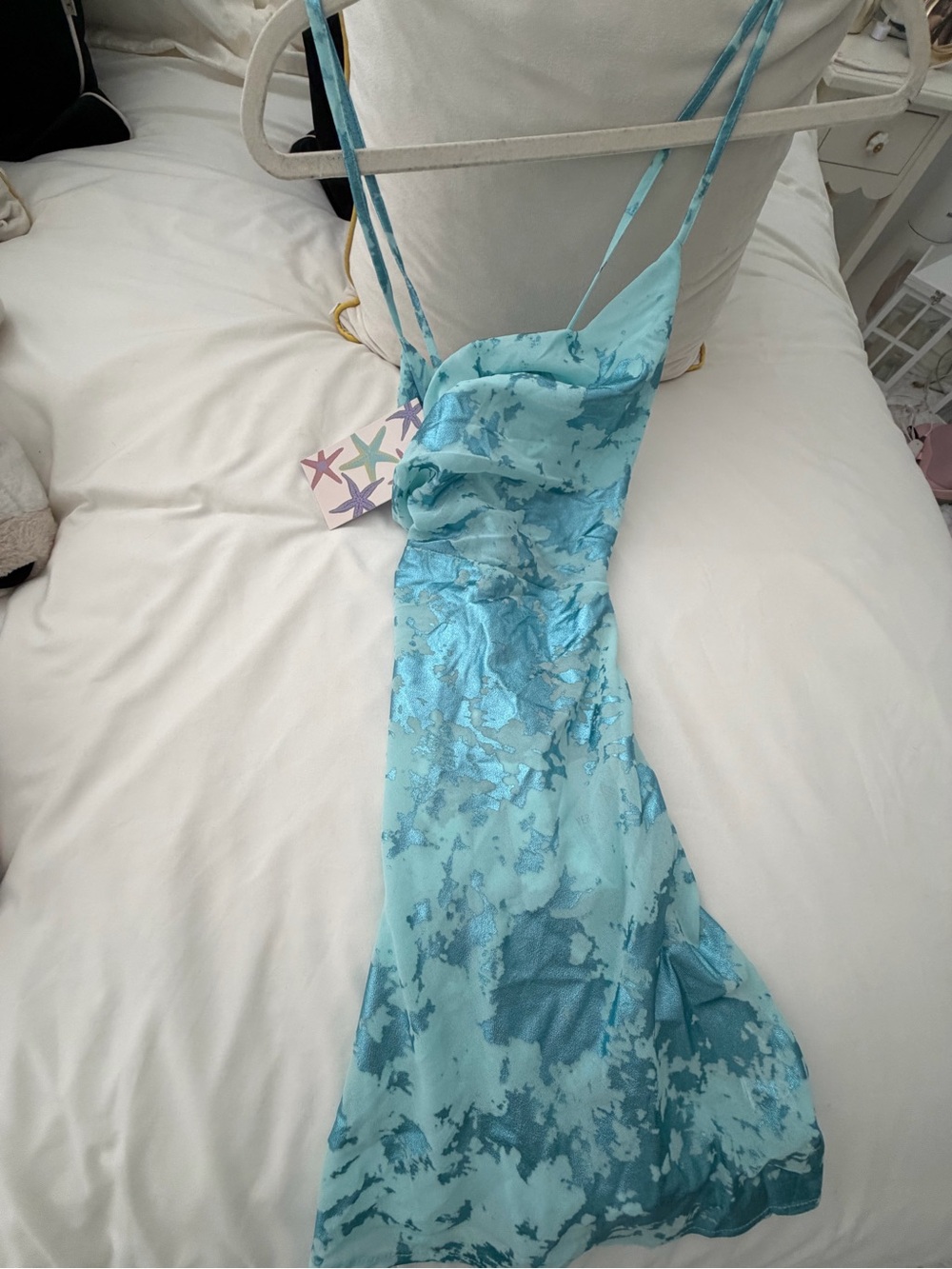 Forever 21 Light Blue Printed Satin Slip Dress